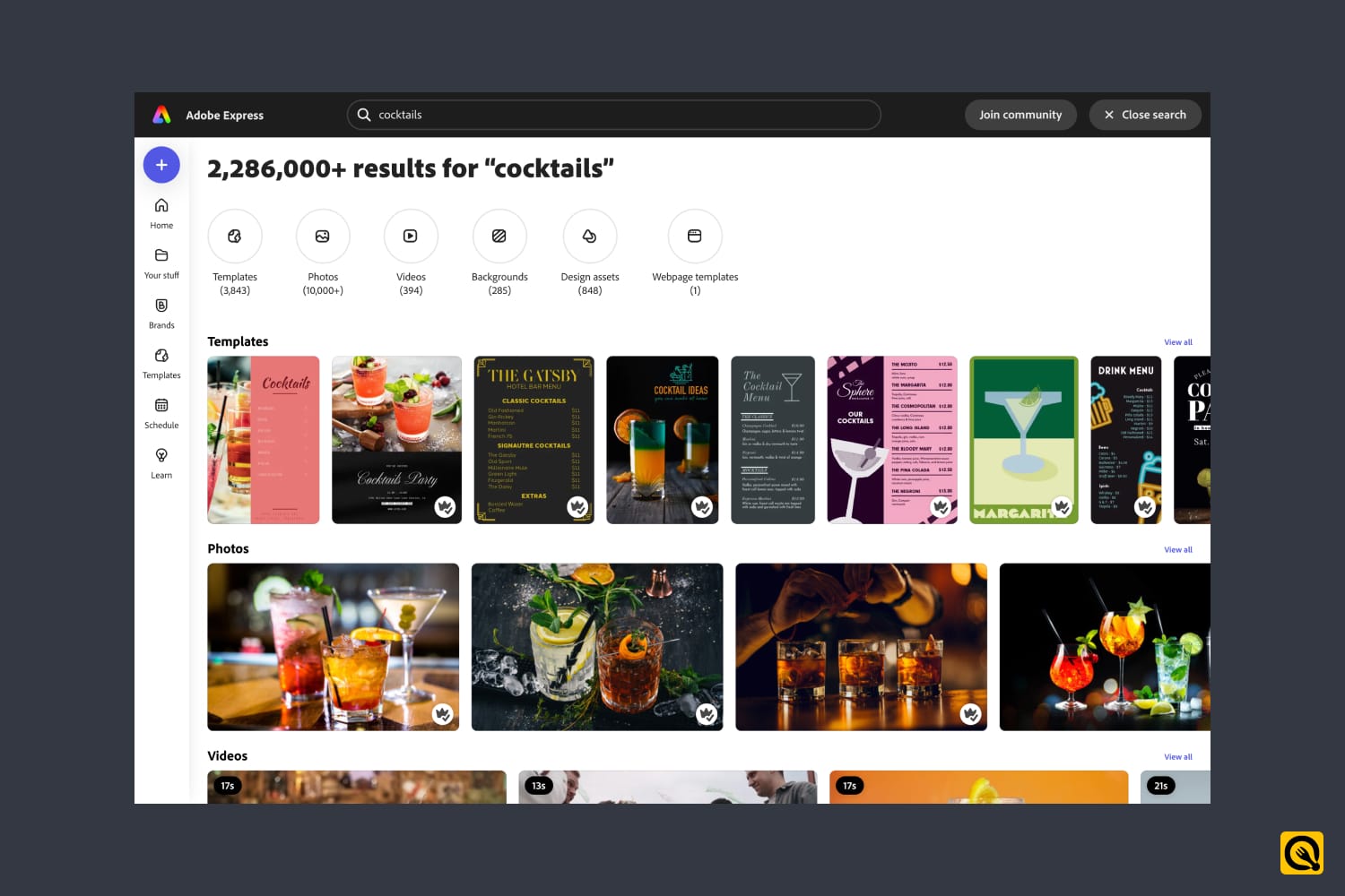 Adobe Express' Cocktail Menu Templates