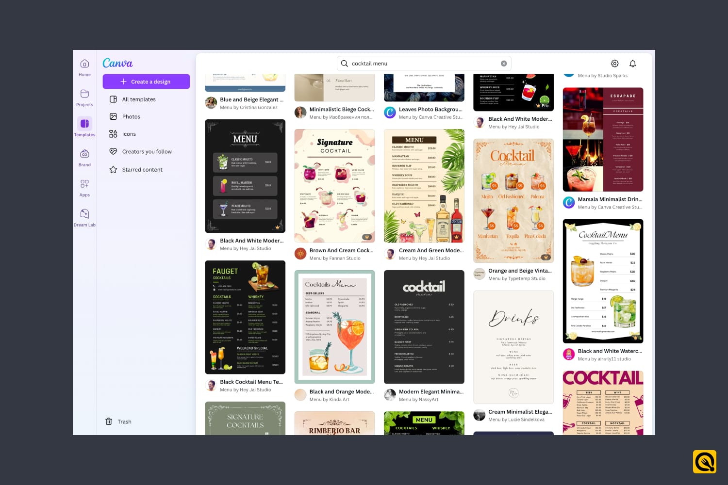 Canva's Cocktail Menu Templates