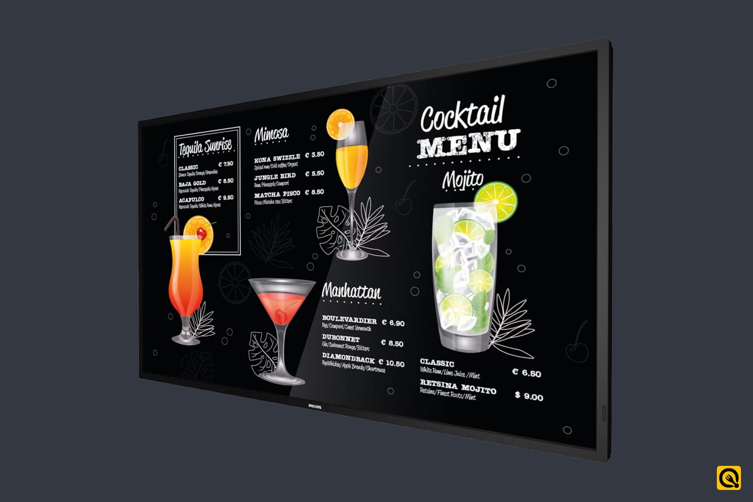 PPDS Digital Menu Cocktail Menu Boards. 