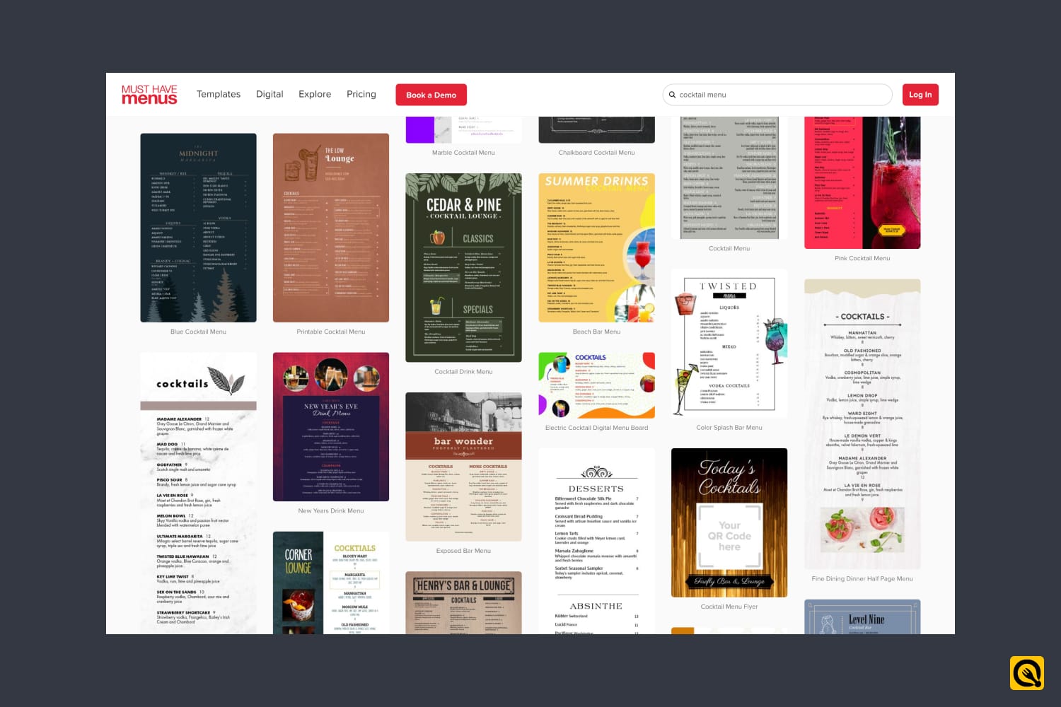 One-Page Cocktail Menu Templates