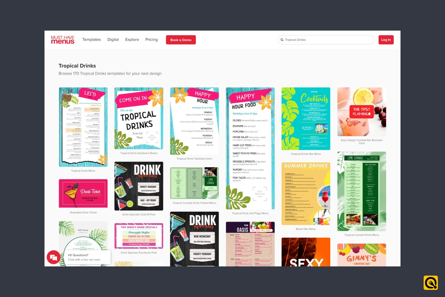 One-Page Tropical Beverage Menu Templates